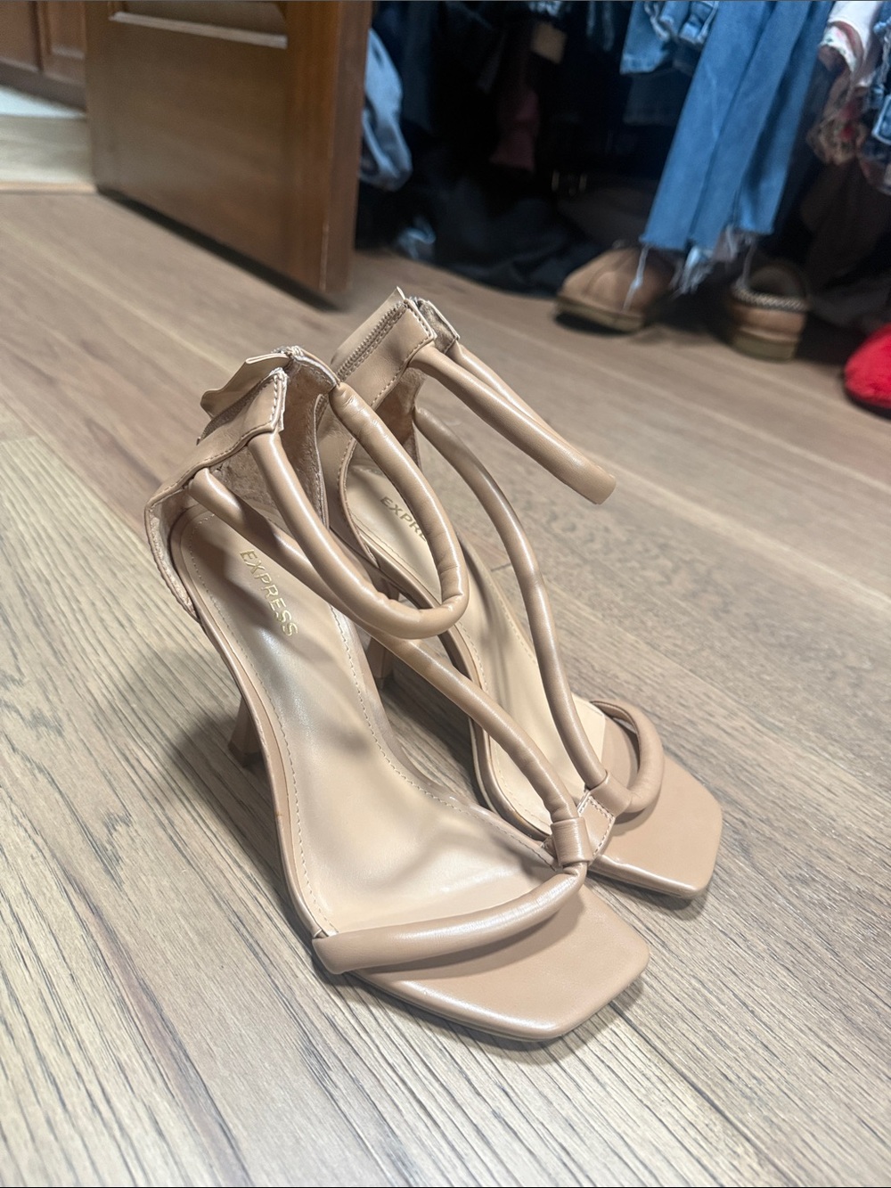 Express Beige Strappy High Heel Sandals